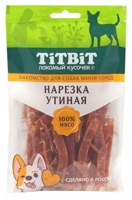 Купить titbit лакомство для собак мини пород нарезка утиная 