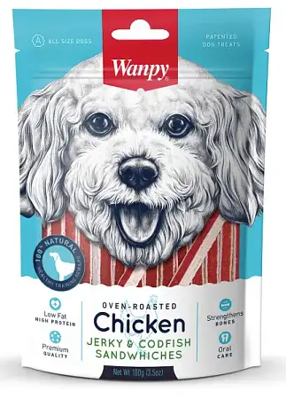 Купить wanpy dog лакомство для собак курица с треской в форме сэндвича