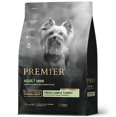 Premier сухой корм для взрослых собак мелких пород c индейкой и ягненком