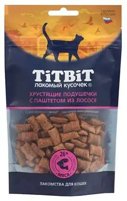 TITBIT Лакомства для кошек хрустящие подушечки с паштетом из лосося