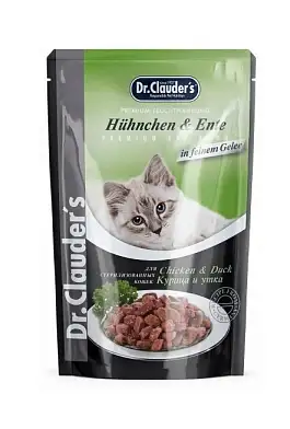 Dr. Clauder's влажный корм для стерилизованных кошек, с курицей и уткой, кусочки в желе (пауч)