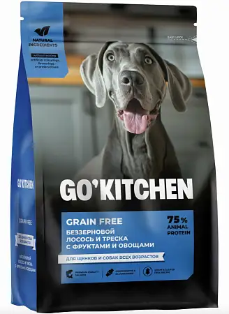 Купить go'kitchen сухой беззерновой корм для щенков и собак всех возрастов с лососем и треской