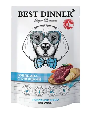 Купить best dinner dog super premium влажный корм для взрослых собак и щенков говядина с овощами (пауч)